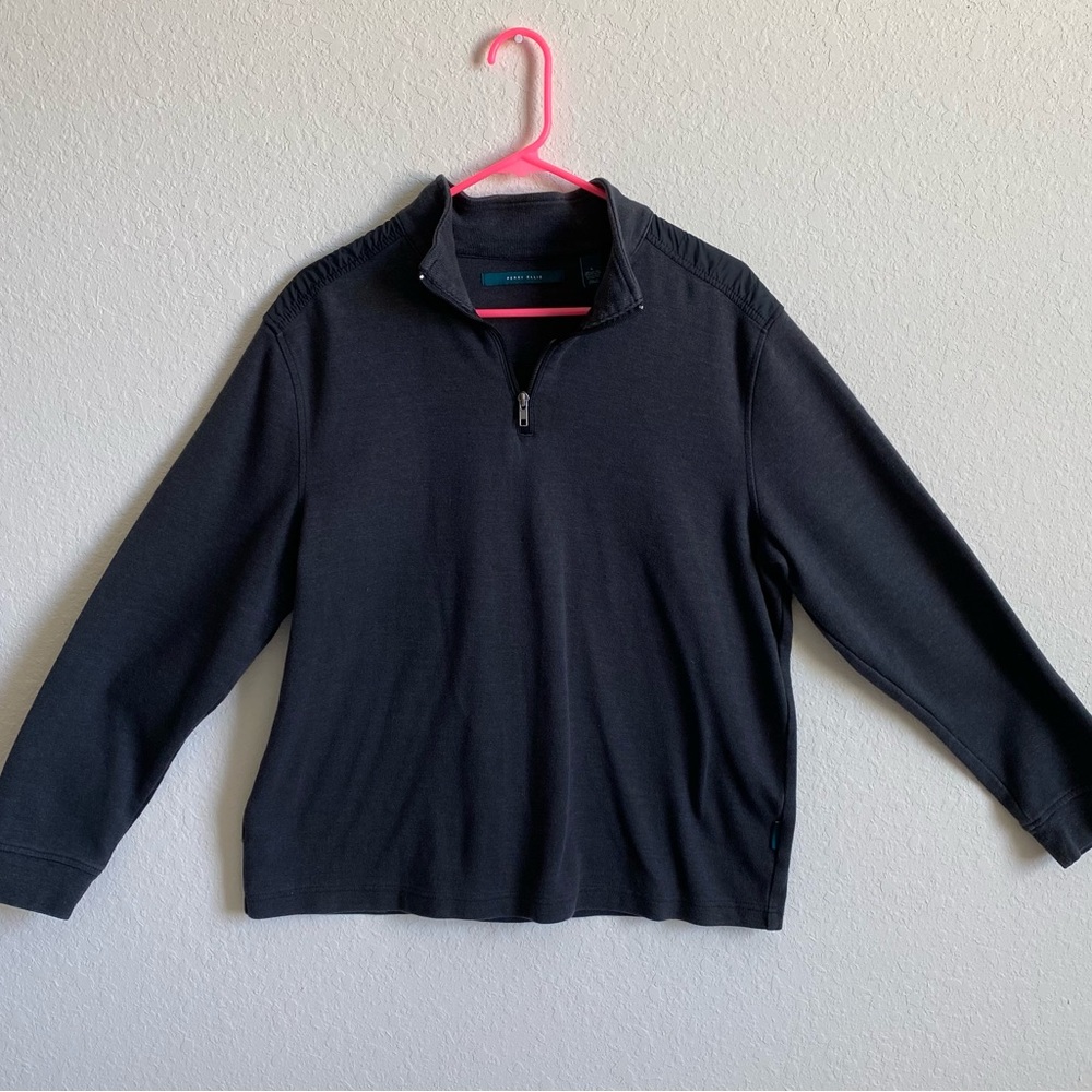 Perry Ellis Mens size Large 3/4 zip Sweatshirt In Charcoal Gray color.